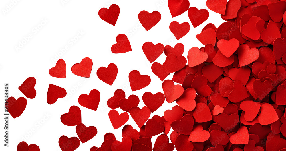 Paper cut confetti red heart symbols flat lay top view on transparent ...