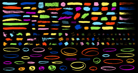 Wall Mural - colorful chalk vector lines. charcoal, crayon, pen hand sketch scribbles. brush textured ovals, emph