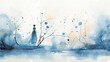 © kichigin19 - watercolor abstract landscape girl in a winter forest, blue cold tones curved lines and ink spots, sketch art illustration copy space