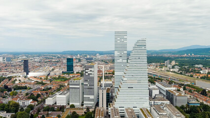 Wall Mural - Basel, Switzerland. Skyscrapers. Basel is a city on the Rhine River in northwestern Switzerland, near the borders with France and Germany, Aerial View