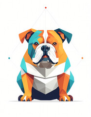 Wall Mural - Low poly bulldog on white background, low poly symmetrical bull dog illustration isolated. Modern polygonal style logo design. Suitable for printing on a t-shirt, wall decoration, card, social media.