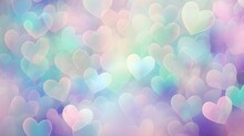 Abstract Holographic Valentine Day Background With Hearts