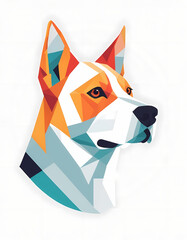 Wall Mural - Low poly dog face on white background, low poly symmetrical animal illustration isolated. Modern polygonal style logo design. Suitable for printing on a t-shirt, wall decoration, card, social media.