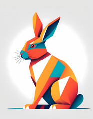 Wall Mural - Polygonal rabbit illustration, geometric low poly animal character on white background. Modern polygonal style logo design. Suitable for printing on a t-shirt, wall decoration, card, social media.