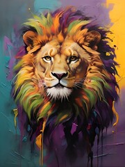  A Vibrant Print of a Lion Made of calmly Colored Paint Splatter