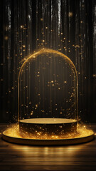 Wall Mural - vertical pedestal background, golden presentation of a new product, background with copy space