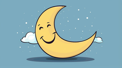 Wall Mural - cartoon crescent moon on a blue sky background, art character, good night children