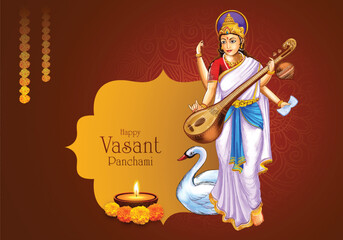 Wall Mural - Beautiful vasant panchami indian traditional festival card background