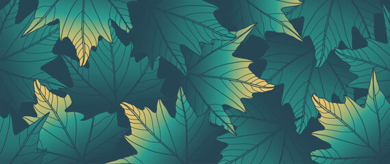 dark green botanical vector background with maple leaves. botanical abstract card, wallpaper, cover 