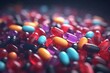 AI-generated colorful pill illustration background.