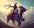 Ancient persian soldier riding an elephant to face the enemy - Digital art