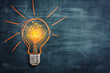 © Nataliia_Trushchenko - Idea in chalkboard with yellow chalk. Bulb means an idea! Old engraved illustration of light bulbs. Hand holding Light bulb on blackboard background.