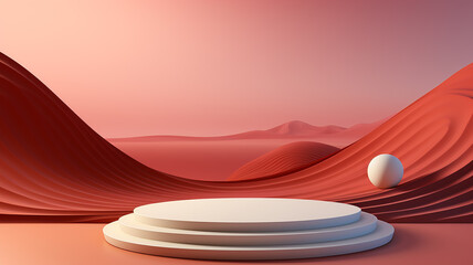 Wall Mural - pink podium pedestal platform plastic paper sculpture.