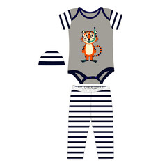 Wall Mural - boys body suit with pant little tiger print vector art