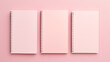 Different notebooks on light pink background top view