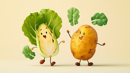 Sticker - Cabbage in the form of a fun character dancing with a potato