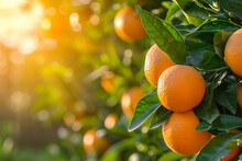 Oranges In An Orange Field Ready For Harvest In The Morning Light Of Agricultural Work Are Dazzling And Shining