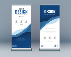 roll up banner vertical template design, blue, cmyk, for brochure, business, flyer, infographics. mo