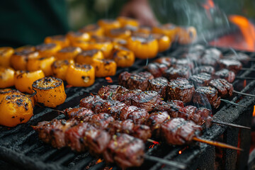 Wall Mural - Gaucho cooking the meat on the fire, making the barbecue on the coals, Photos and menus of cafes and restaurants, Magazines