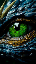 Close-up Of A Green Dinosaur Eye. Mesmerizing Prehistoric Gaze. Intriguing And Unique.