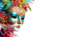 Carnival Mask With Feathers With Colorful, Golden Carnival Mask, Venice Carnival , 3d Mask