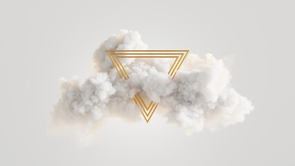 Wall Mural - 3d render. abstract geometric background. triangular golden frame inside the white cumulus. minimali