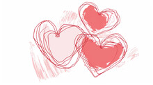 Three Red Scribble And Doodle Love Hearts As Valentines Day Greeting Card