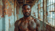 © AS Photo Family - Handsome african american man with tattooed body posing in abandoned factory.