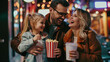 © MP Studio - Joyful family of three is sharing a moment at the cinema lobby