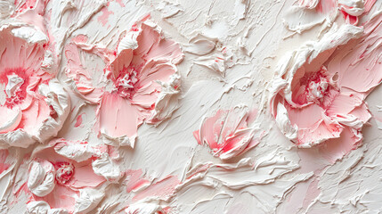 Wall Mural - Flowers painted on a white background with bold strokes of acrylic paint
