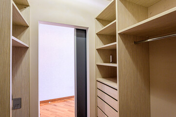 interior apartment room dressing room, hangers, storage system