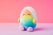 Cute Rainbow Easter Egg soft kid plushie toy with blank empty space for baby POD product or text mockup, plain peach pink kawaii fun backdrop background  