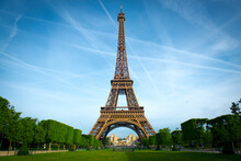 View Of The Eiffel Tower In Paris Downtown, France.