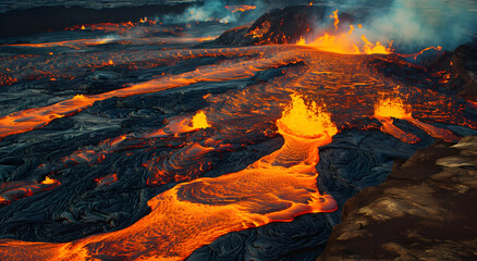 volcano eruptions with lava flow - inferno on earth