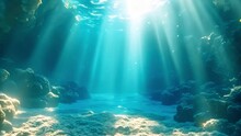 Blue Ocean Underwater World With Beautiful Sunlight Shining. Blue Water Tropical Reef. Tropical Underwater Sea Fish. Colorful Tropical Coral Reef. Scene Reef. Marine Life Sea World. Underwater Fish Re