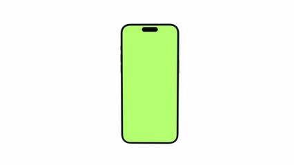 Mobile phone with blank green screen, front view, isolated on white background. For presentation on mockup screen 3D render