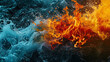 Abstract image of natural elements, such as water and fire, combined in one art work