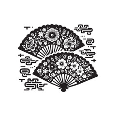 Tranquil Tributes Displayed: Unveiling the Aesthetic Charms of Chinese Fans Silhouette Stock Art - Chinese New Year Silhouette - Chinese Fans Vector Stock
