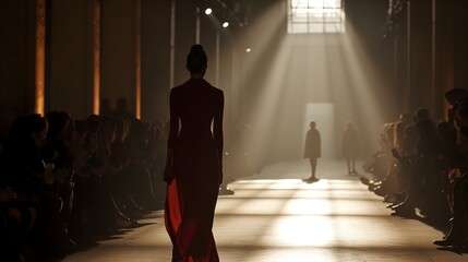 silhouette of a fashion model walking ramp