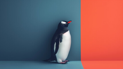 Wall Mural - penguin on the background of the wall, wallpaper on the screensaver