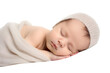 © ion - a baby sleeping in a white knitted hat