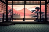 Fototapeta  - Background for product presentation in Japanese style architecture. Generative AI