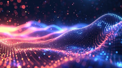 Wall Mural - sapphire and peach futuristic abstract with neon glowing particles