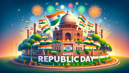 Illustration of republic day celebration in a cartoon style.