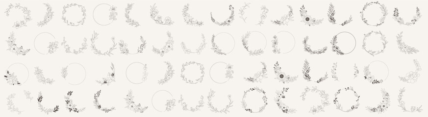 Big set of floral round frames. Vector illustration set
