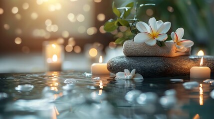 Wall Mural - Spa treatments, massages, and calming spa environments supplies zen stones and water spa of deep relaxation and tranquility and with space for text concepts. spa background