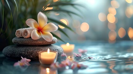 Wall Mural - Spa treatments, massages, and calming spa environments supplies zen stones and water spa of deep relaxation and tranquility and with space for text concepts. spa background