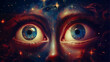 big eyes illustration in the night, ai, generated, ai generated