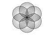 Seed Flower of life lotus icon, logo mandala sacred geometry, tattoo symbol of harmony and balance. Mystical talisman, interlocking of black circles lines vector isolated on white background 