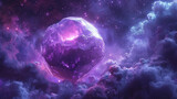 Fototapeta Fototapety kosmos - An icosahedron planet with pulsating purple LEDs in a nebula cloud.